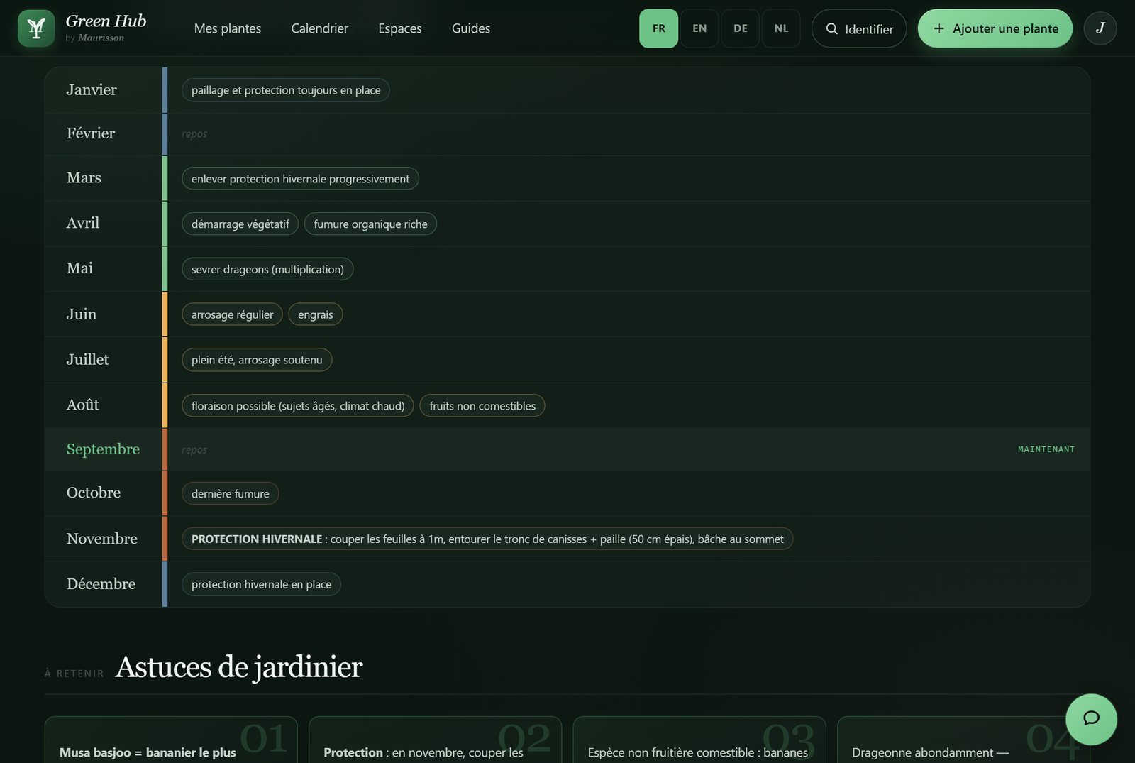 Le calendrier de la plante : ce qu'il y a à faire, mois par mois.